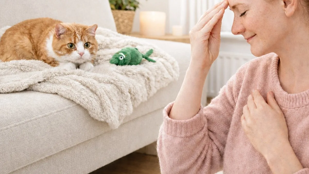 Katzenmama geht ihren Ablauf durch, die Katze liegt daneben